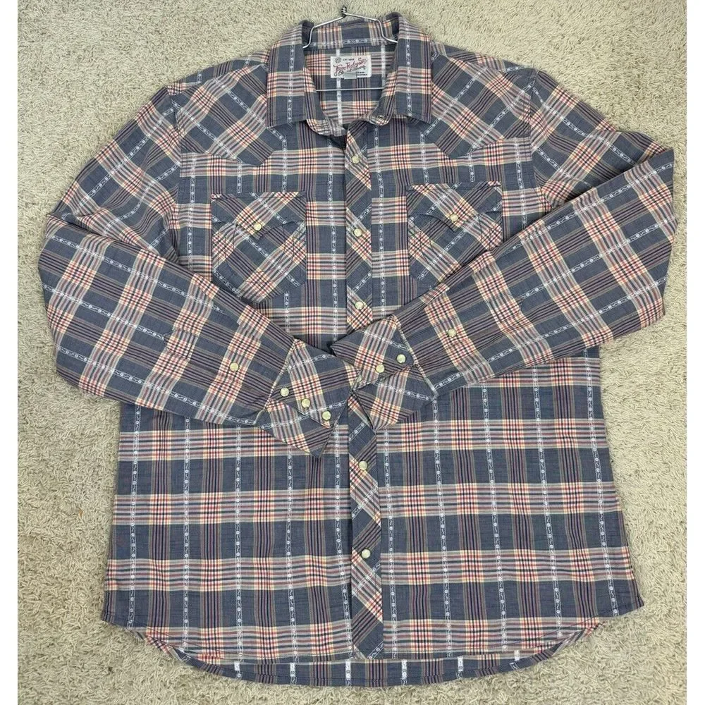 True Religion Multicolor‎ Plaid Horseshoe Western Pearl Snap Shirt Size XXXL